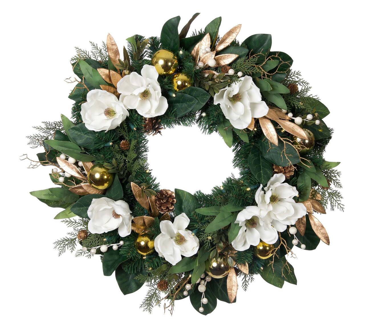 30" Pre-Lit White & Gold Magnolia Christmas Wreath